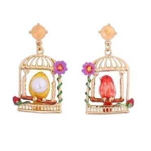 18K GP Enamel Bird Swing Earrings